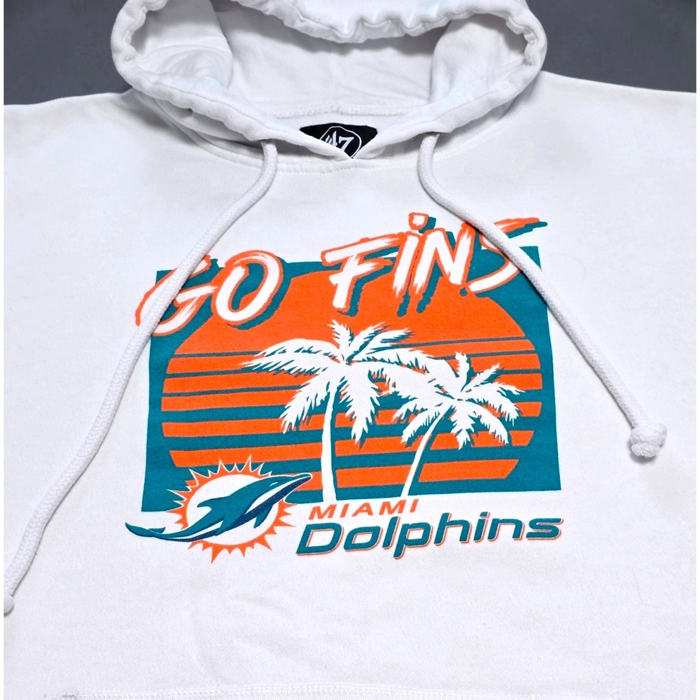 47 Brand Miami Dolphins Men's Size XL White NFL Go Fins Graphic Hoodie